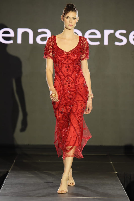 Rochie de seară, midi brodată manual, Florența