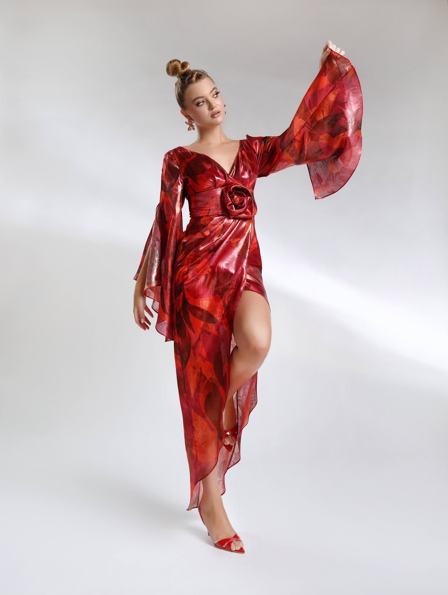 Red printed midi occasion dress – Patri