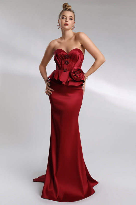 Rochie cu corset rosie pe corp, in forma de sirena Sirenne