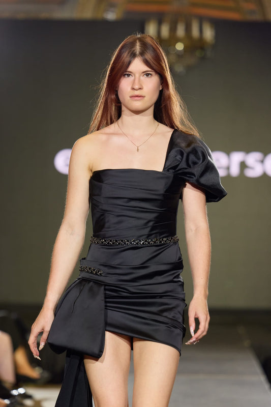 Rochie de seară scurtă asimetrică, cu corsaj și pliuri, R30S27, Succes