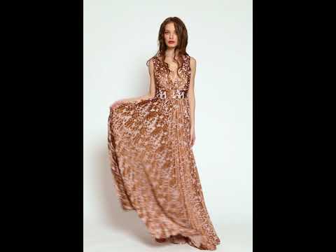 Rochie de de seara lunga din matase brocart plisata cu decolteu in V R13H20