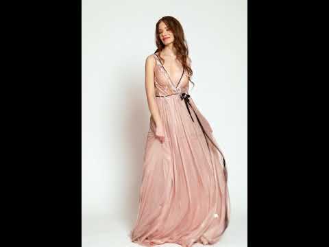 Rochie lunga de seara, eleganta, cu matase naturala si broderie cu pene R6H20