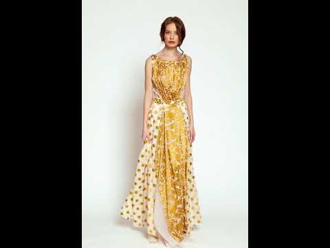 Rochie lunga de ocazie cu matase si buline aurii R7H20