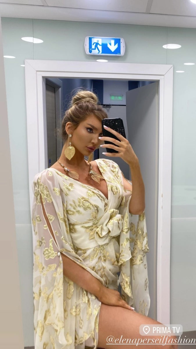 Rochie lunga din matase cu gold si cu maneci largi Kale