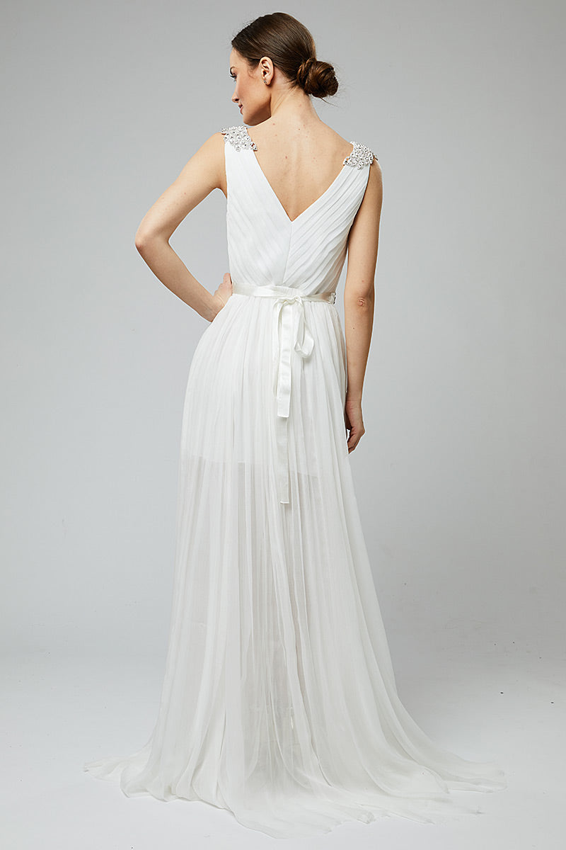 Rochie de mireasa lunga din matase naturala si broderie cu pietre Vera