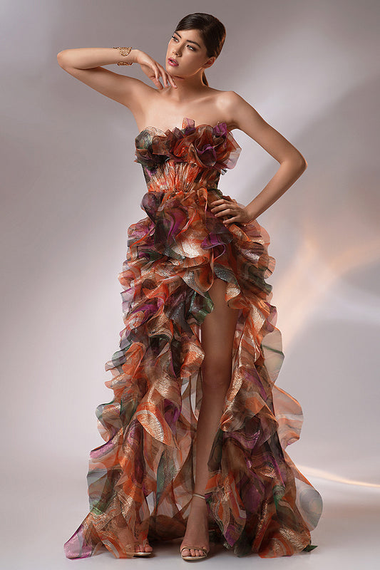 Rochie lunga de seara cu corsaj R10h24 din tafta Elaine