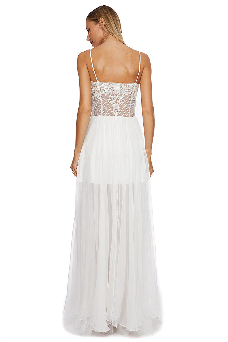 Rochie lunga de mireasa de matase naturala si broderie manuala Roma