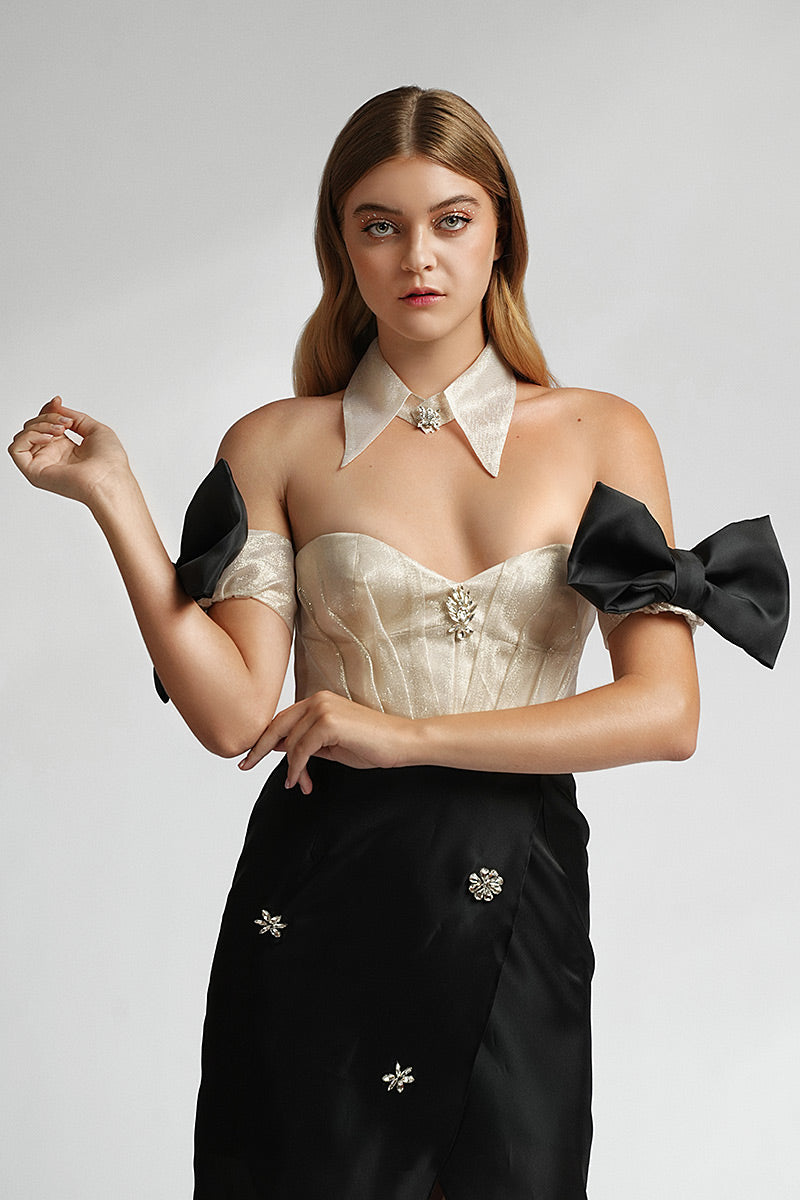 Rochia de seara lunga neagra cu corset Rubusa R10s24