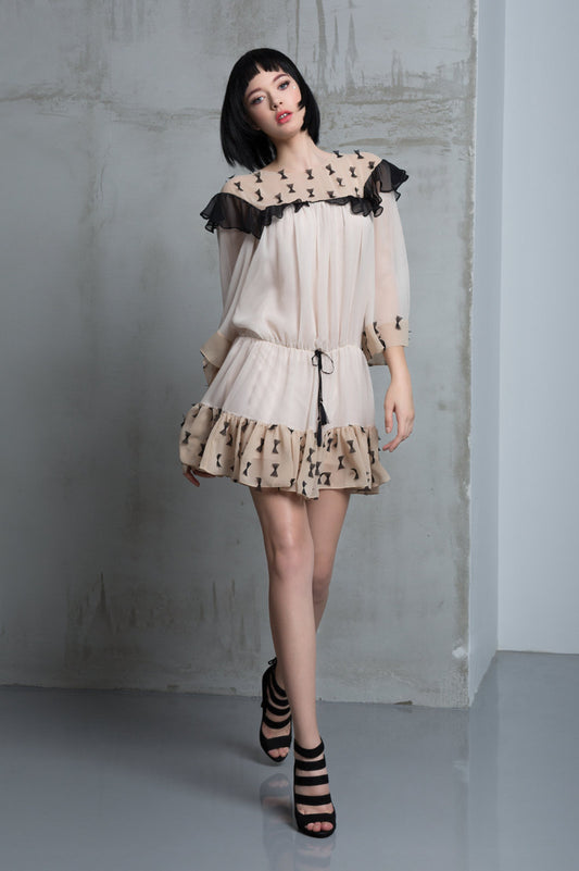 Rochia de matase de zi cu broderie R13S17