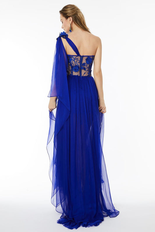 Rochie asimetrica din matase naturala, cu corsaj si bretea asimetrica R14H21