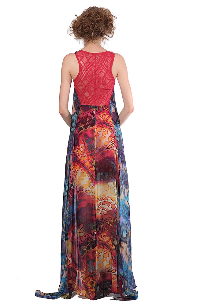 Rochie lunga de matase naturala imprimata R16S14