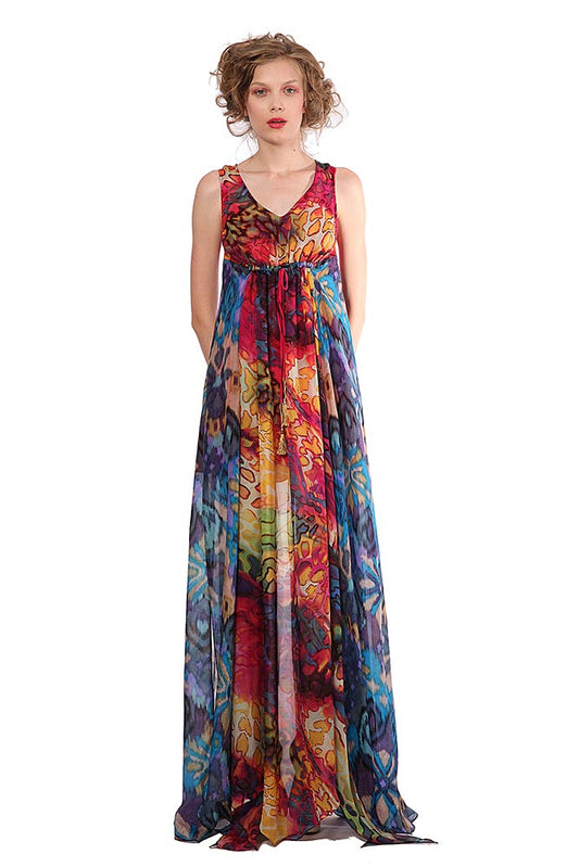 Rochie lunga de matase naturala imprimata R16S14