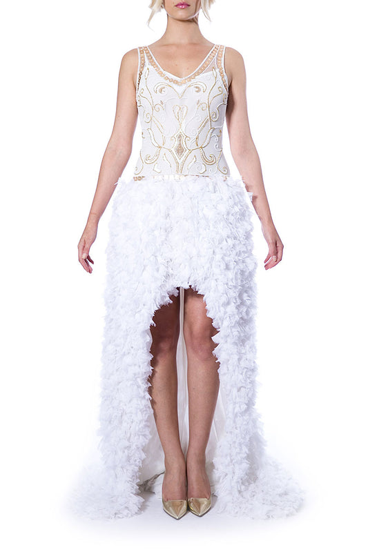 Rochie de mireasa asimetrica din broderie manuala, Rosalba