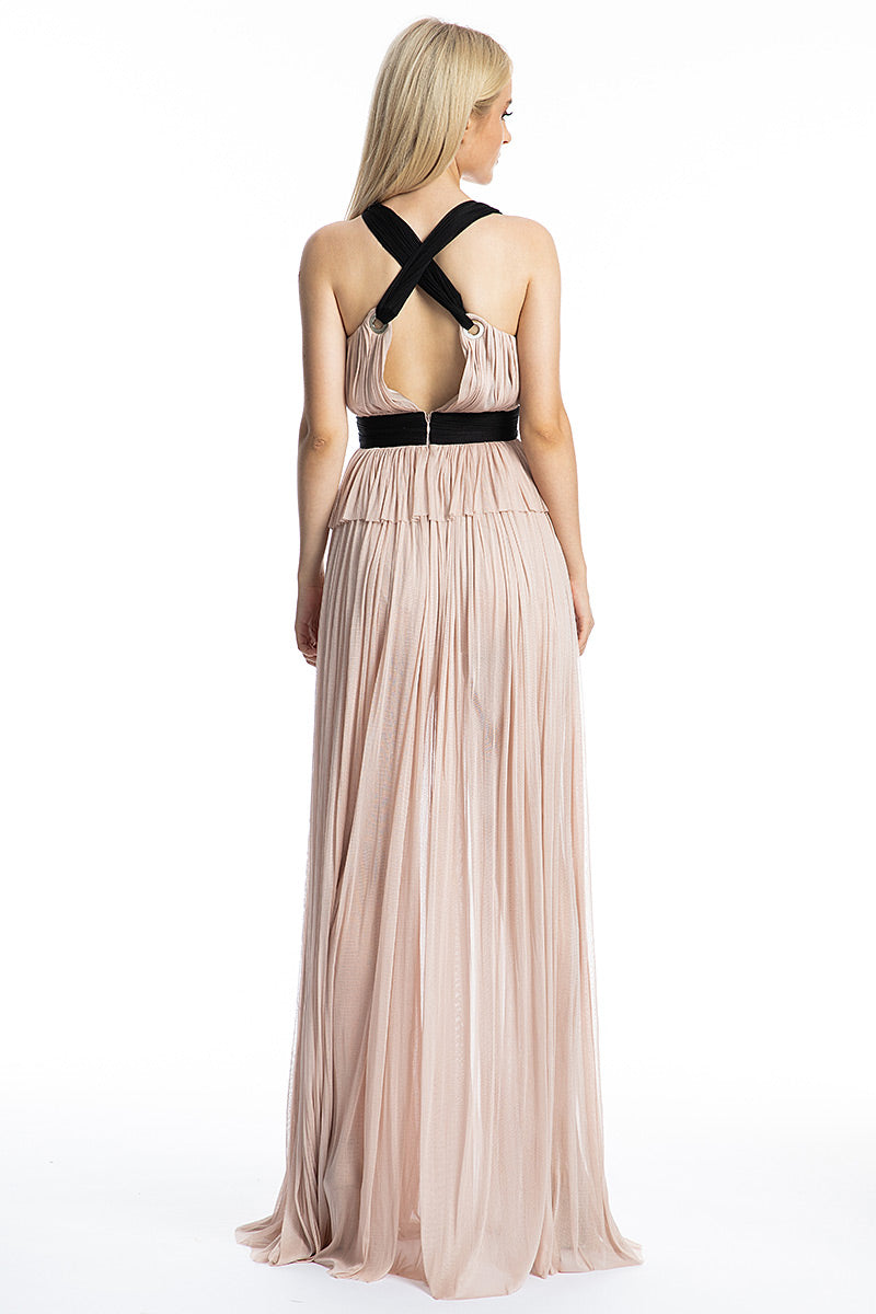 Rochie lunga, de seara, din matase naturala cu spate gol R21S19