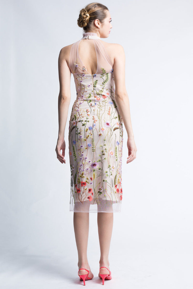 Rochie scurta din tul brodat cu flori si corset R22S17