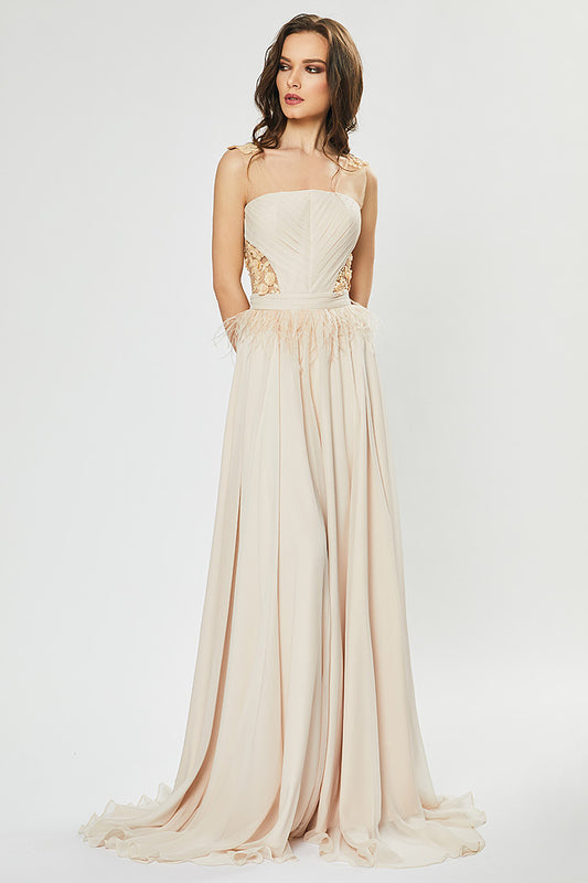 Rochie lunga de seara cu corsaj, rafinata, din matase naturala R23h20