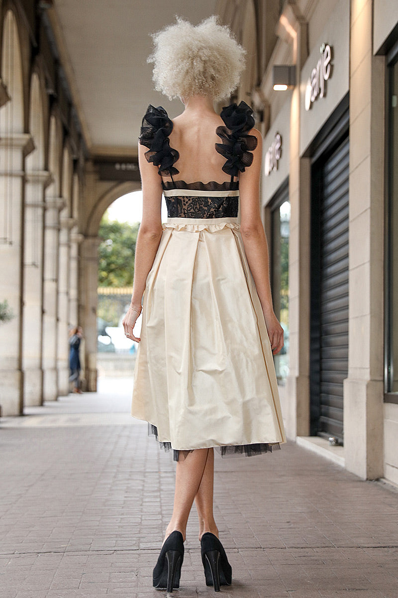 Rochie midi de ocazie cu corsaj de dantela si tafta. R27S18