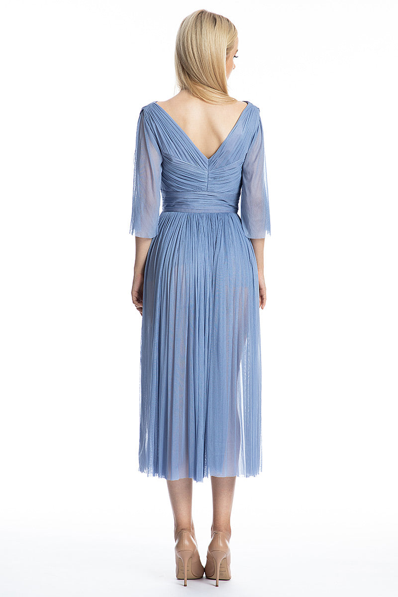 Rochie matase midi de ocazie din matase naturala cu maneci scurte