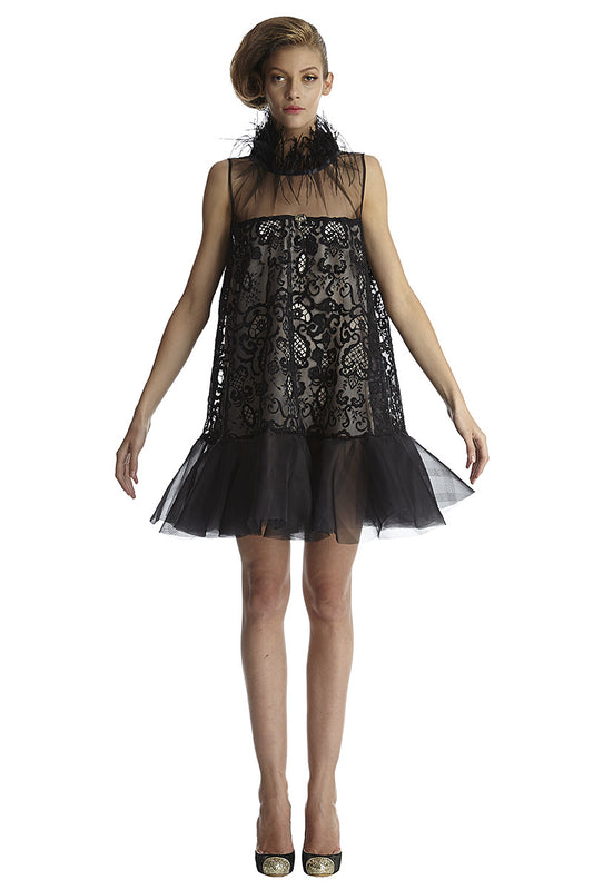 Rochie scurta de ocazie scurta din dantela si pene R34H17