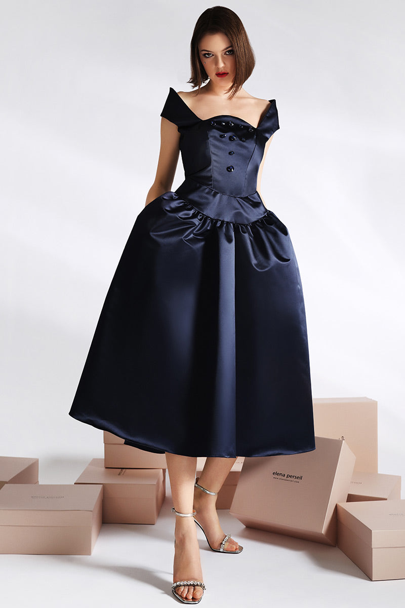 Rochie de ocazie Antoinette, midi cu pietre – elenaperseil