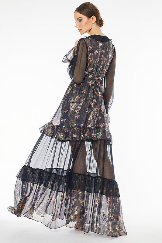 Rochie lunga de matase albastra R48H17BLUE