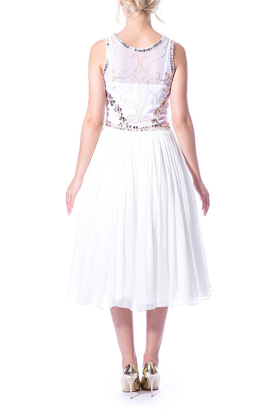 Rochie de mireasa midi din dantela si broderie manuala si matase naturala Luna