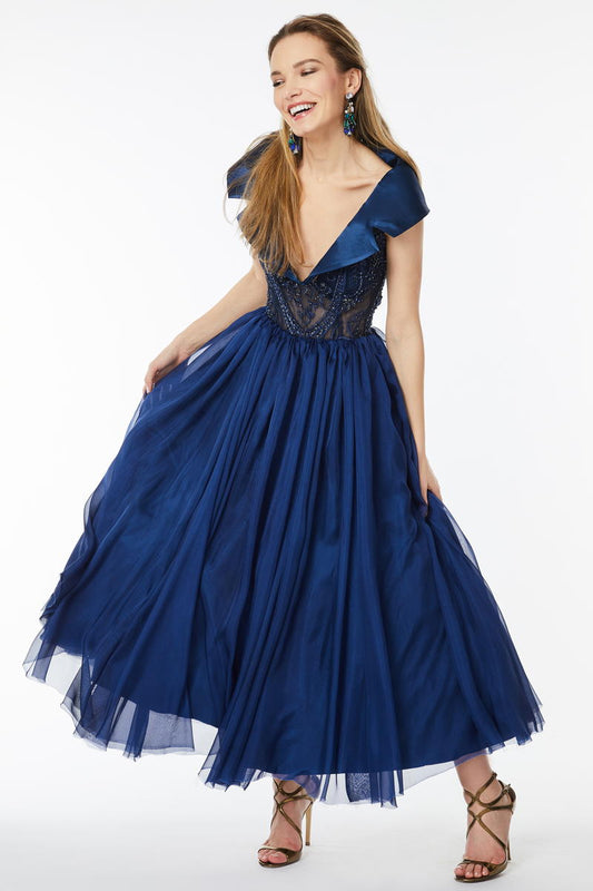 Rochie de ocazie midi din dantela si matase R5H21