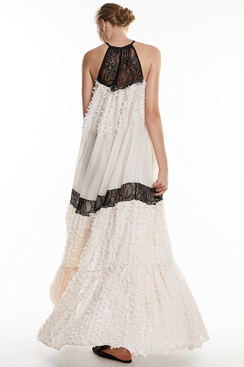 Rochie lunga de zi din matase si dantela R7S18