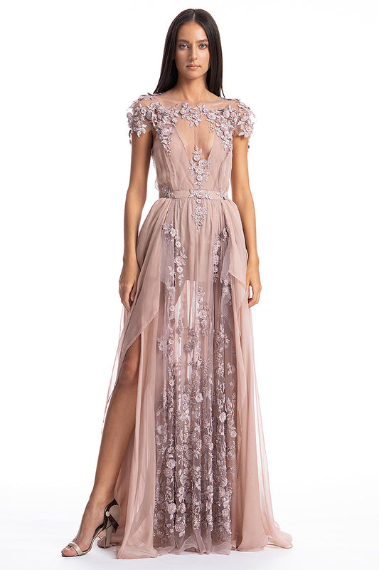 Rochie de seara lunga, din matase naturala si dantela Sensuality