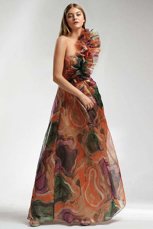 Rochie de seara lunga, asimetrica cu corsaj Elida, R8S24