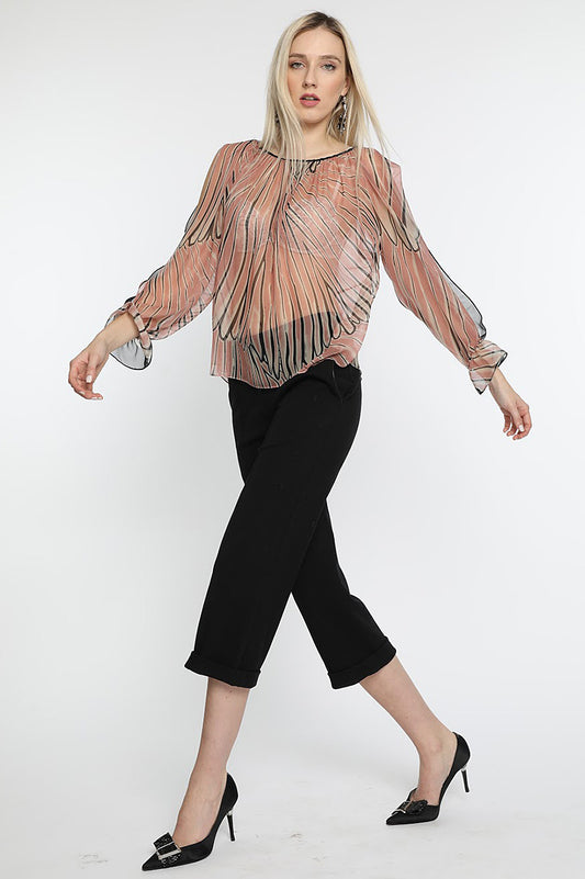 Bluza de matase imprimata cu maneci lungi Angel