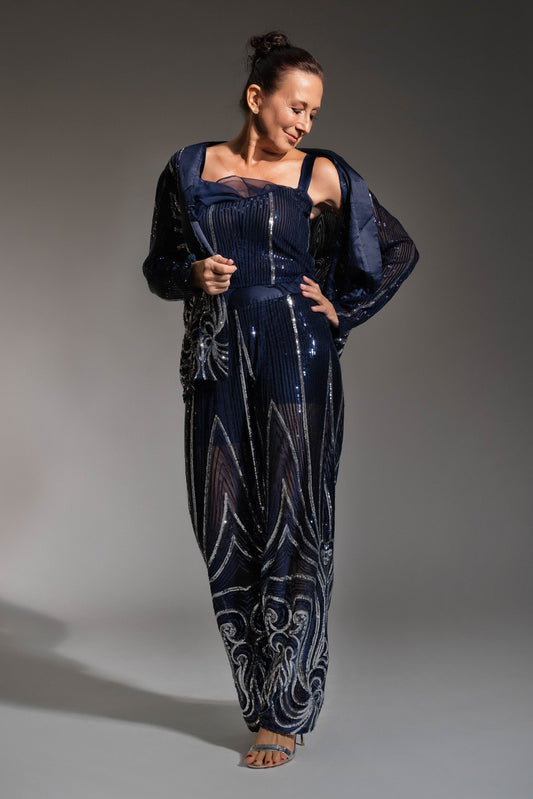 Costum din paiete elegant cu pantalon Blue