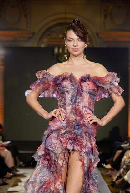 Rochie de seara lunga cu volane si corset, R1S24 Magnolia