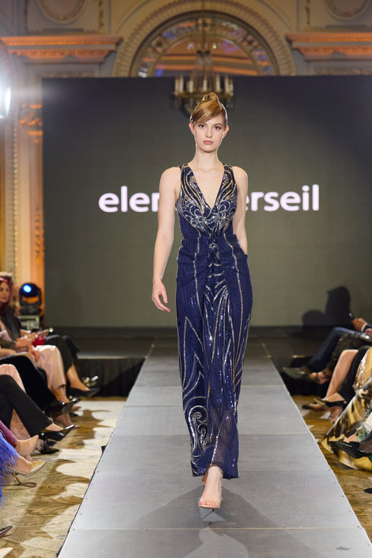 Rochie albastră pe corp cu paiete – rochie de seară elegant Ocean