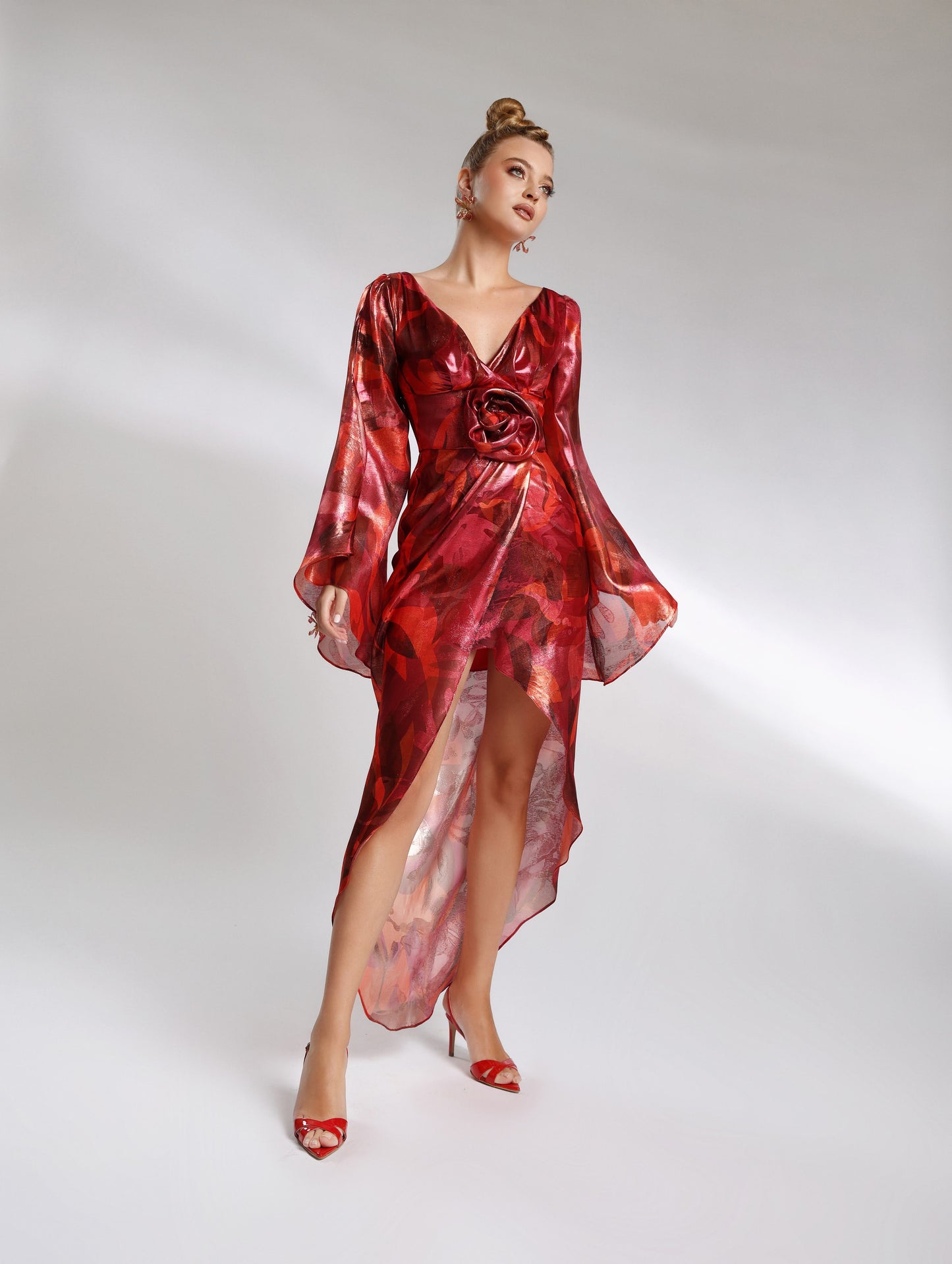 Red printed midi occasion dress – Patri