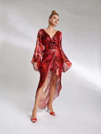 Red printed midi occasion dress – Patri