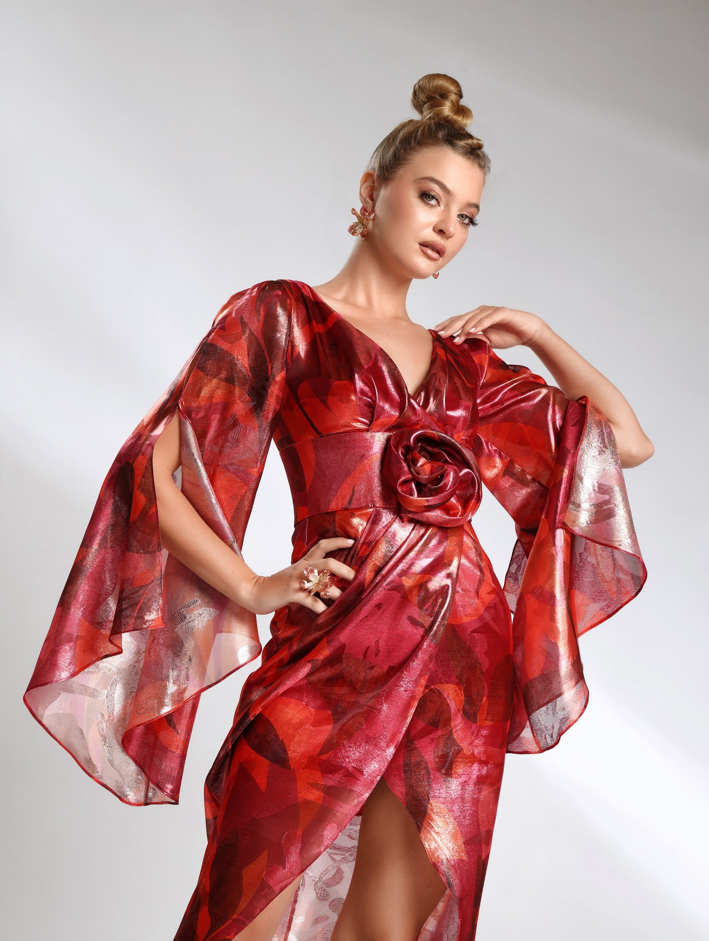 Red printed midi occasion dress – Patri