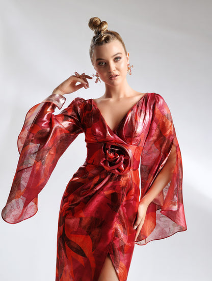 Red printed midi occasion dress – Patri