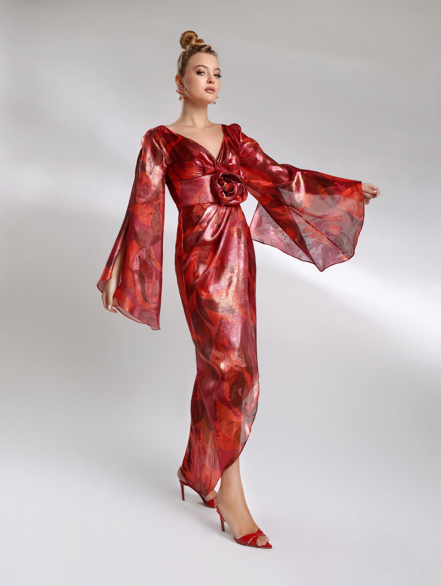 Red printed midi occasion dress – Patri