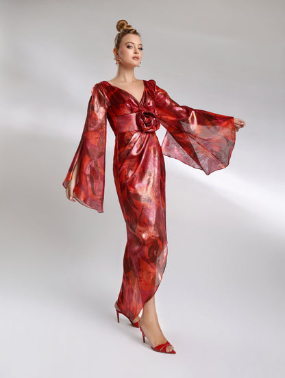 Red printed midi occasion dress – Patri