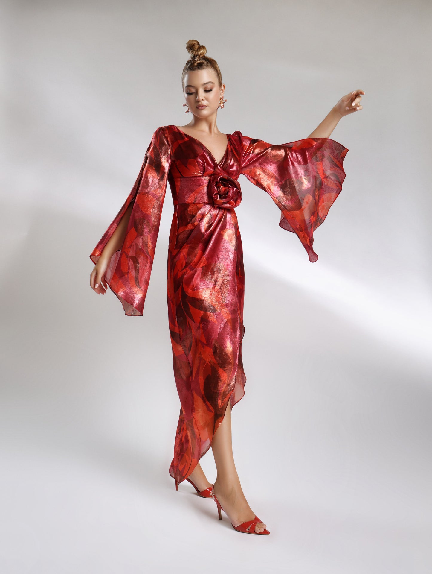 Red printed midi occasion dress – Patri