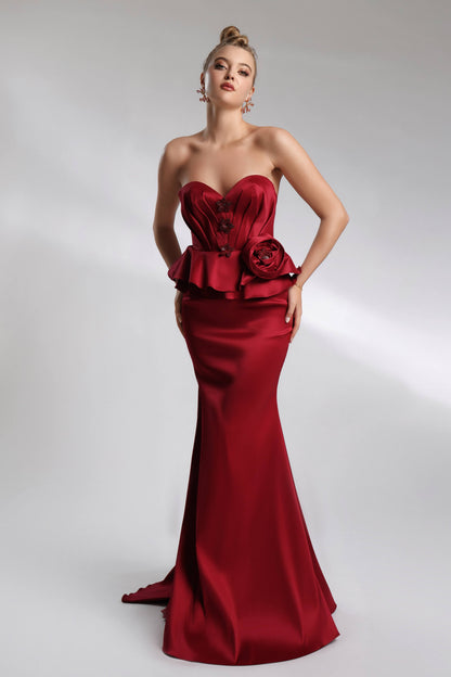 Red fitted mermaid dress with a corset – Sirenne