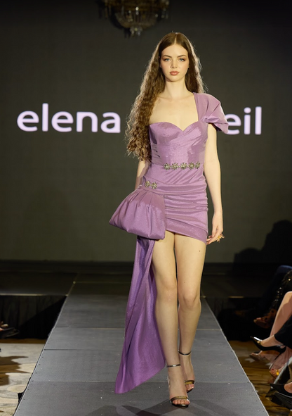 Rochie de seară scurtă asimetrică, cu corsaj și pliuri, R33S27, Sabrina