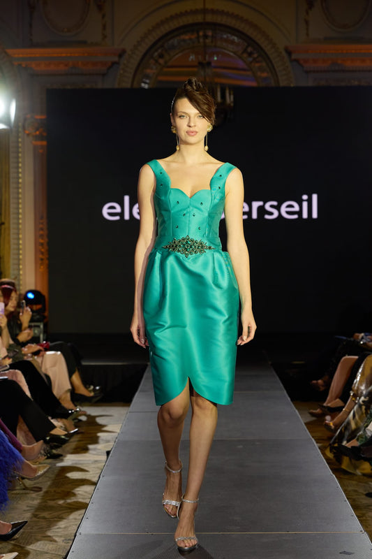 Rochie midi verde de ocazie tafta Viva
