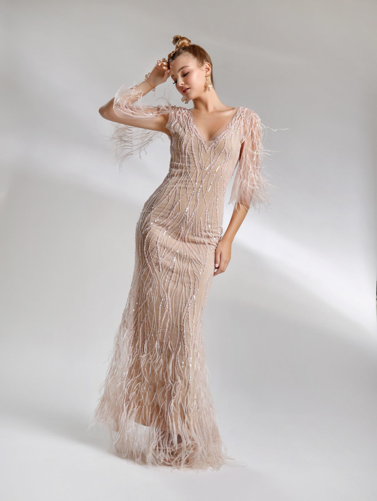 Rochie brodata manuala lunga cu maneci scurte R9S14S