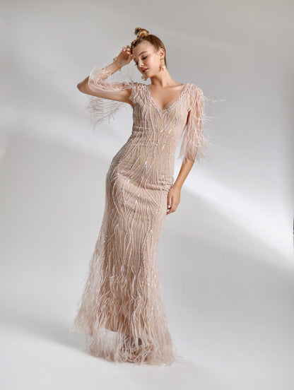 Rochie brodata manuala lunga cu maneci scurte R9S14S