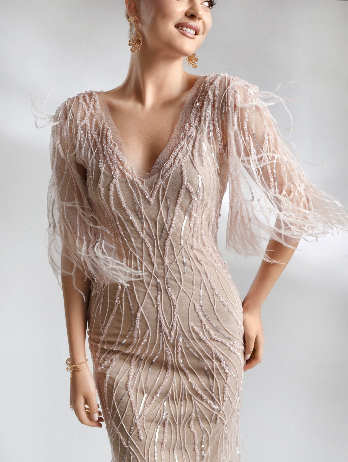 Rochie brodata manuala lunga cu maneci scurte R9S14S