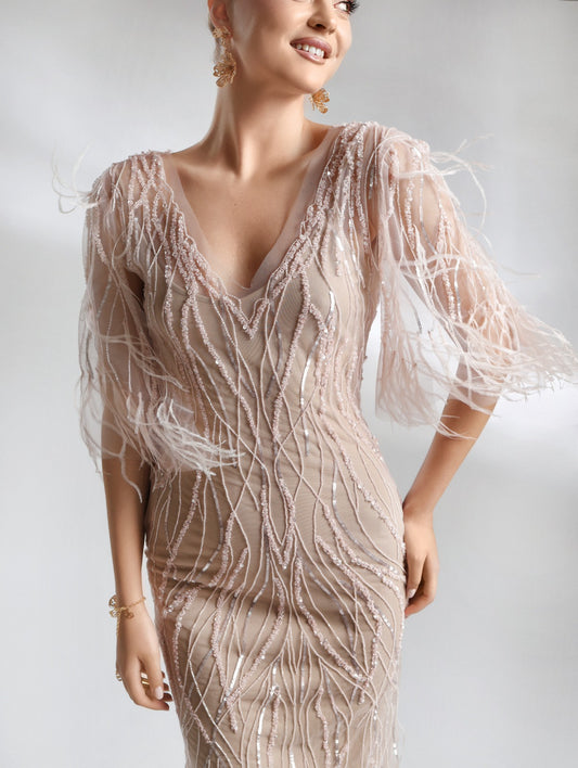 Rochie brodata manuala lunga cu maneci scurte R9S14S