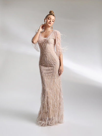 Rochie brodata manuala lunga cu maneci scurte R9S14S