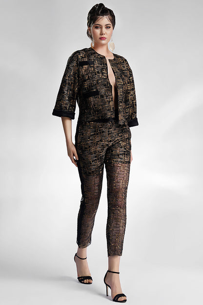 Costum cu pantalon si paiete bronz Damian